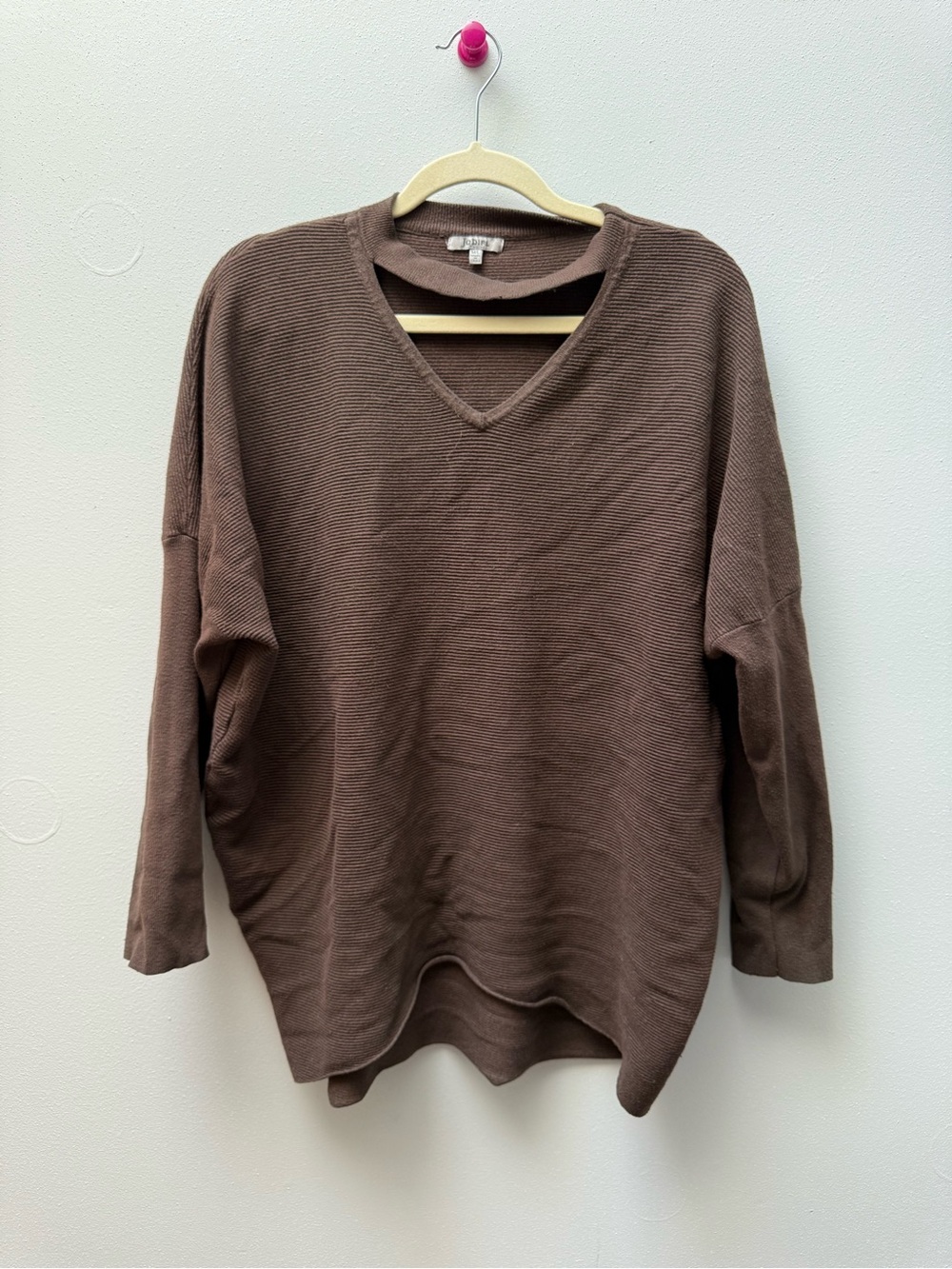 JODIFL Chocolate Brown V-Neck Oversized Knit Sweater